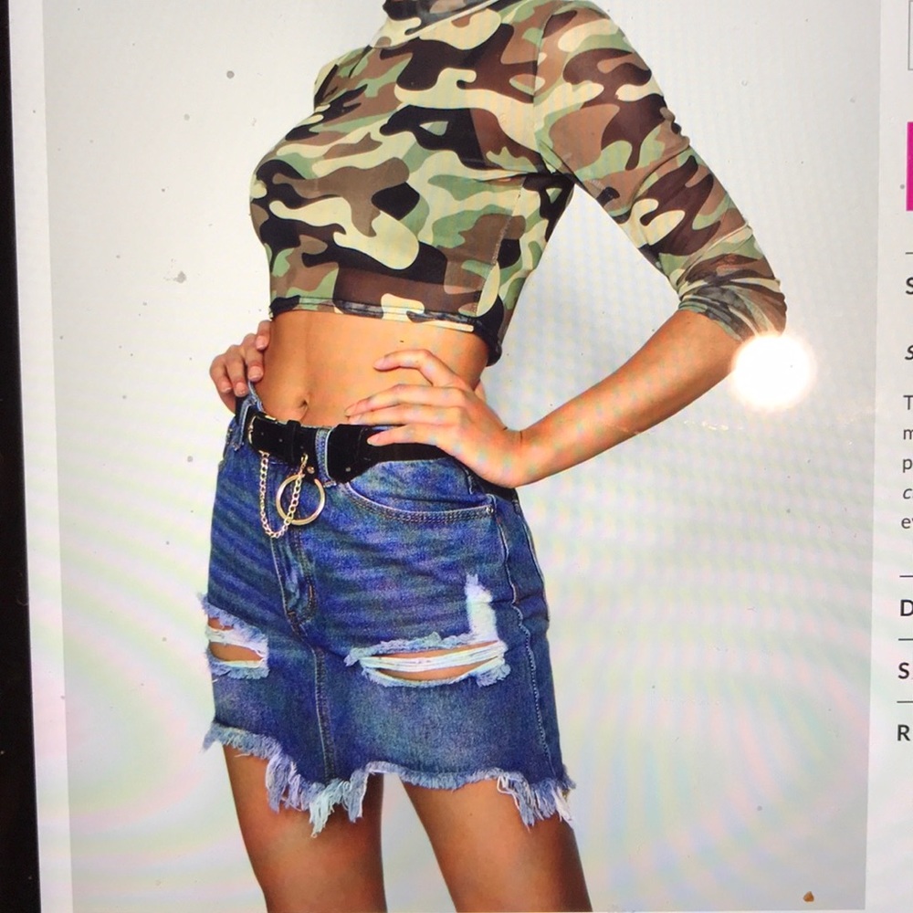 Distressed denim mini skirt - Picture 1 of 8
